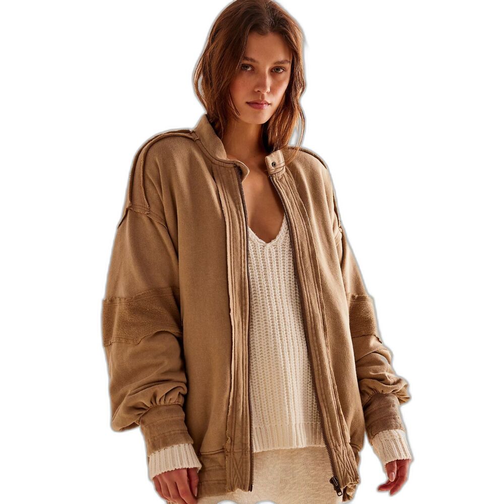 Free People Lou Moto Zip Jacket Coat Olive Green Fleece Womens S NWT Oversized